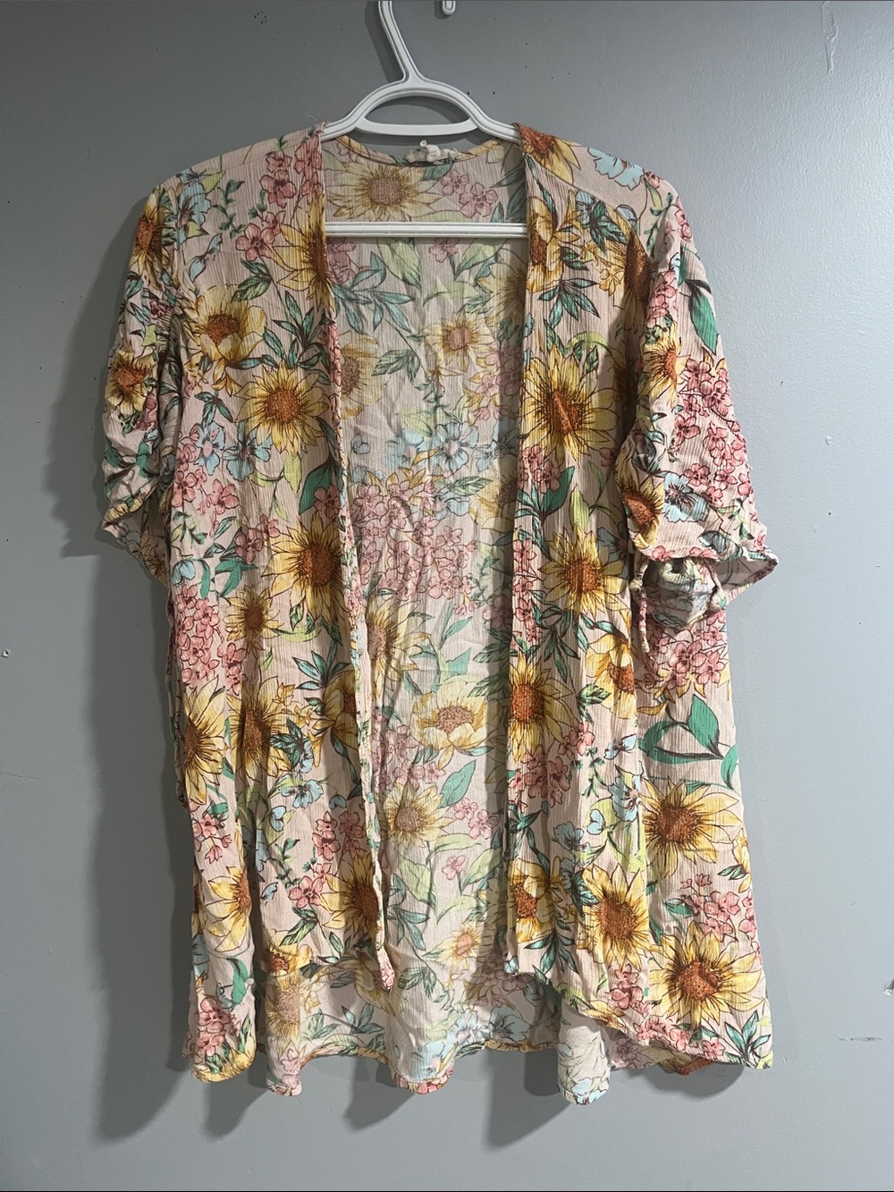 Maurices Cream Floral Open-Front Kimono Large